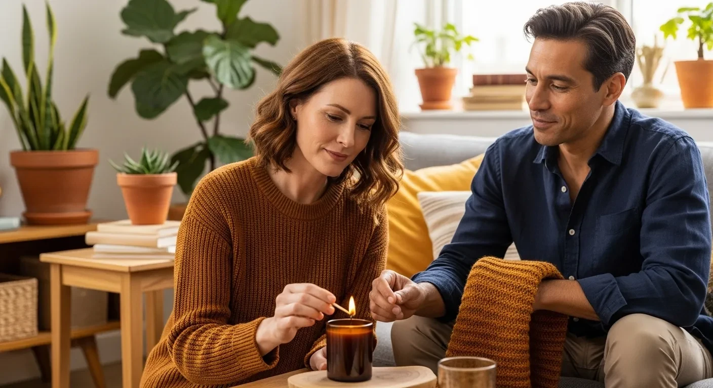 Couple partageant un moment chaleureux en automne