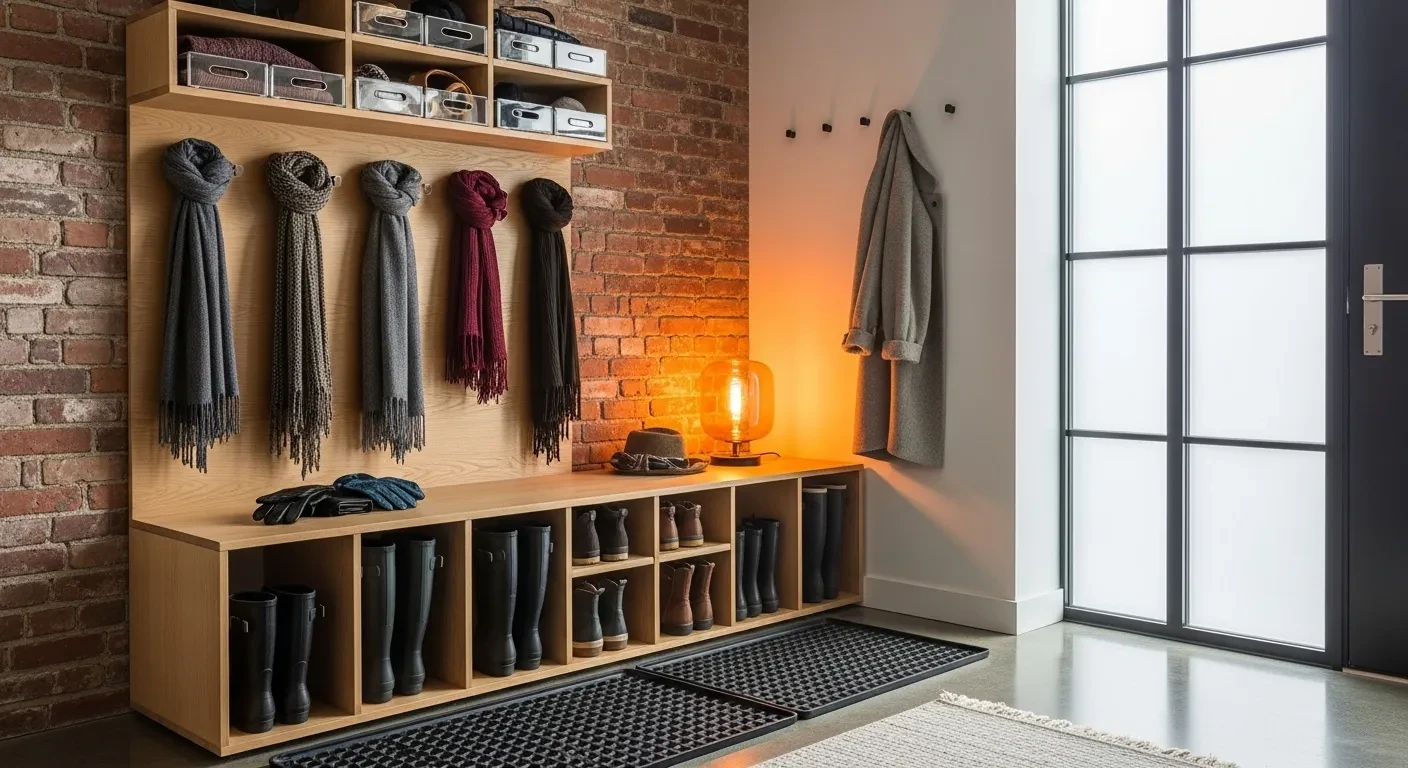 Entrée organisée avec rangement pour manteaux et bottes