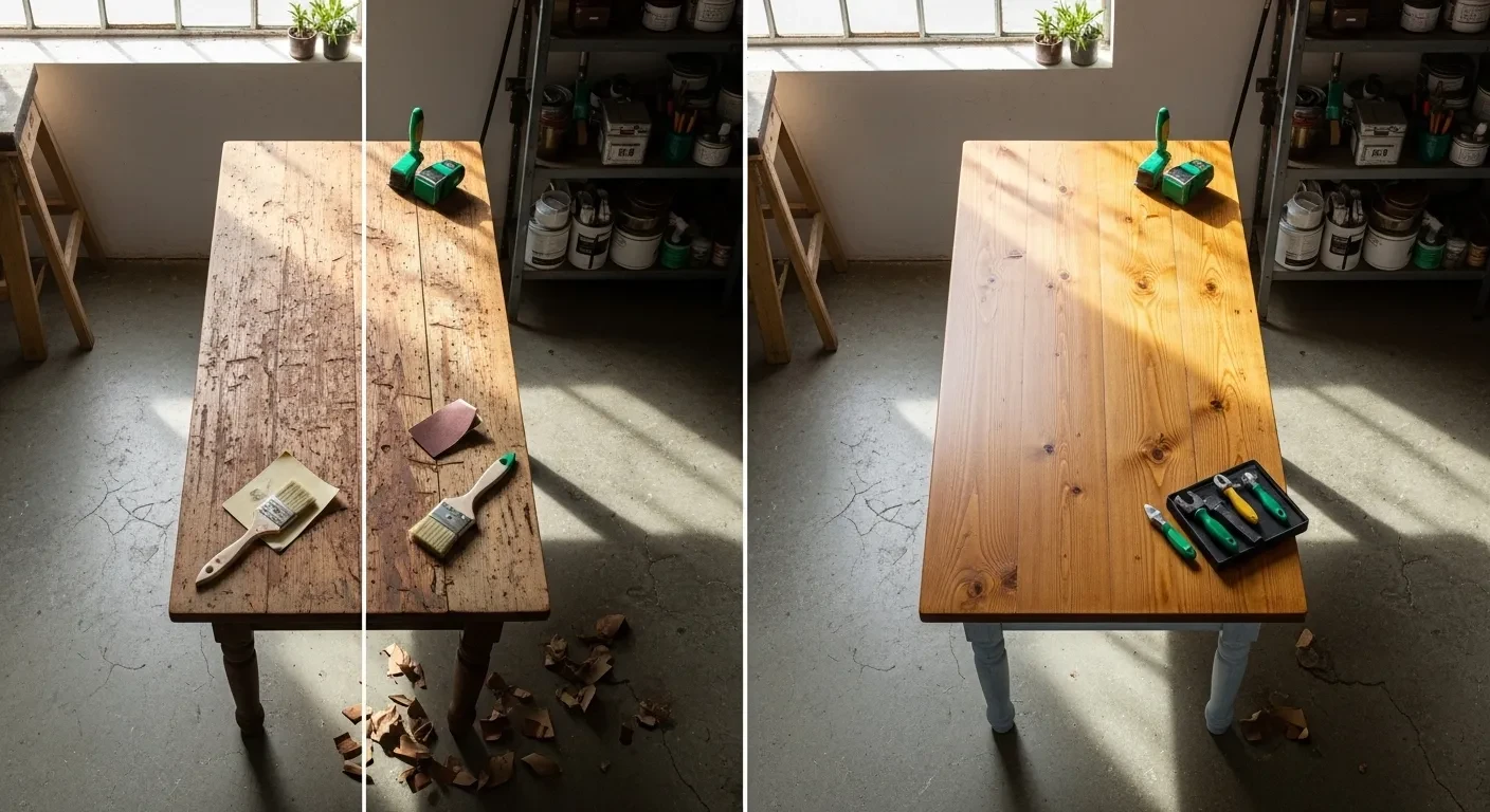 Comparaison avant-après relooking table farmhouse