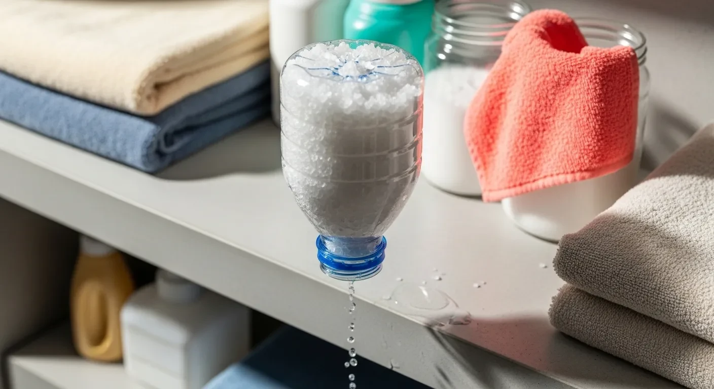 Bouteille en plastique remplie de gros sel absorbant l'humidité