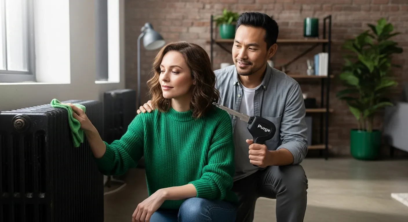 Couple nettoyant un radiateur avant l'hiver