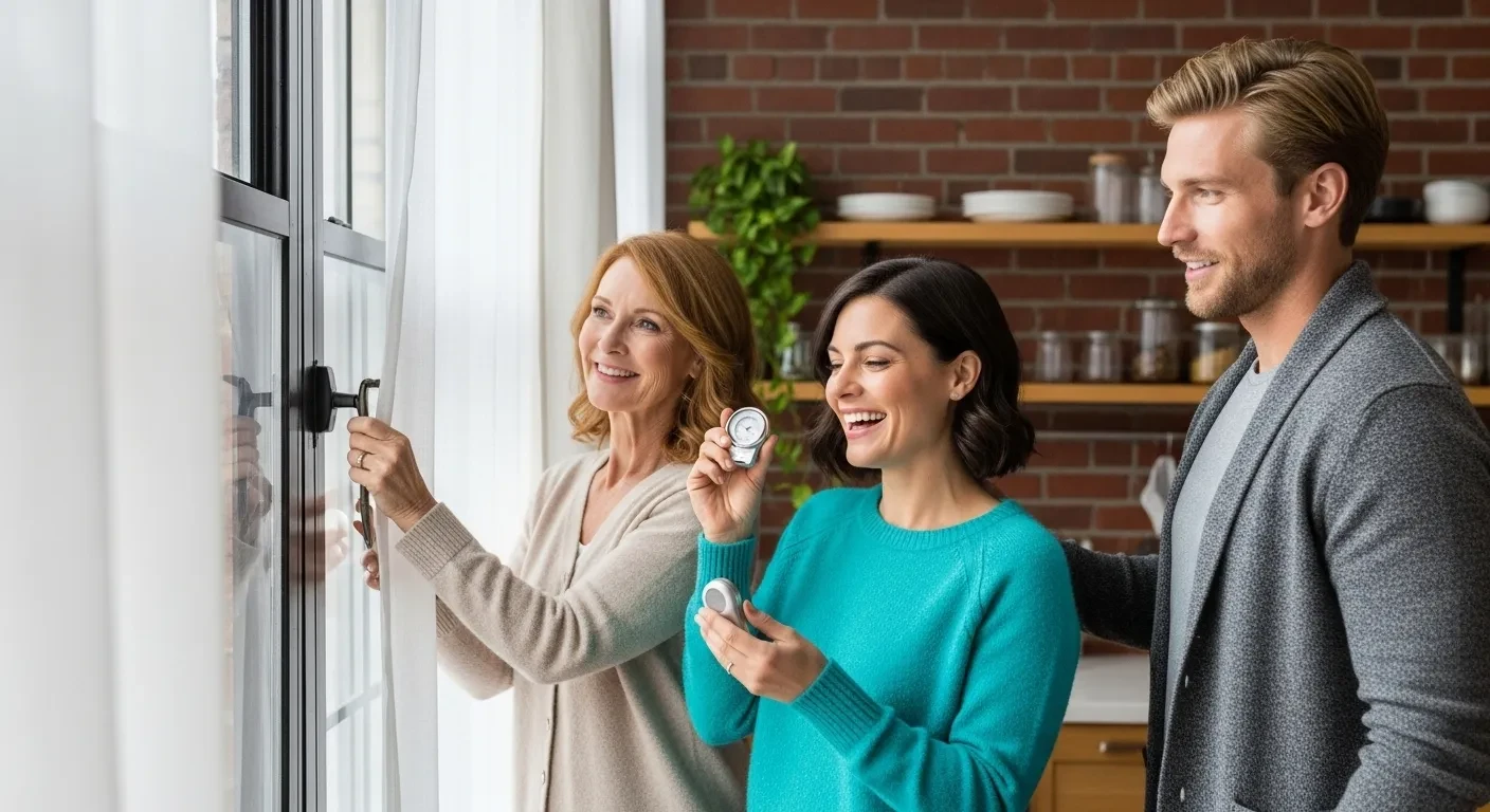 Famille aérant leur appartement avec cuisine ouverte