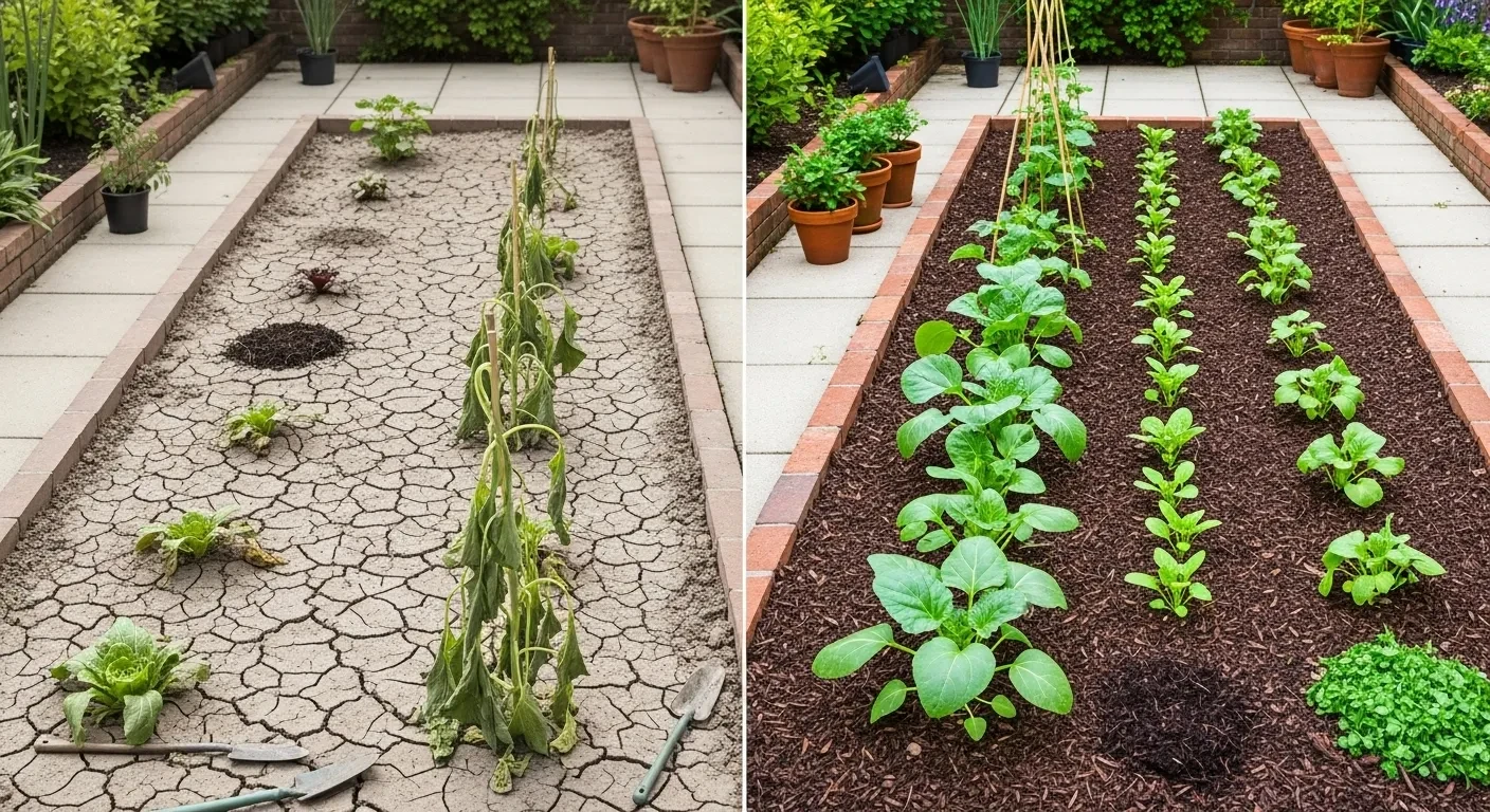 Comparaison avant-après jardin urbain avec sol humide