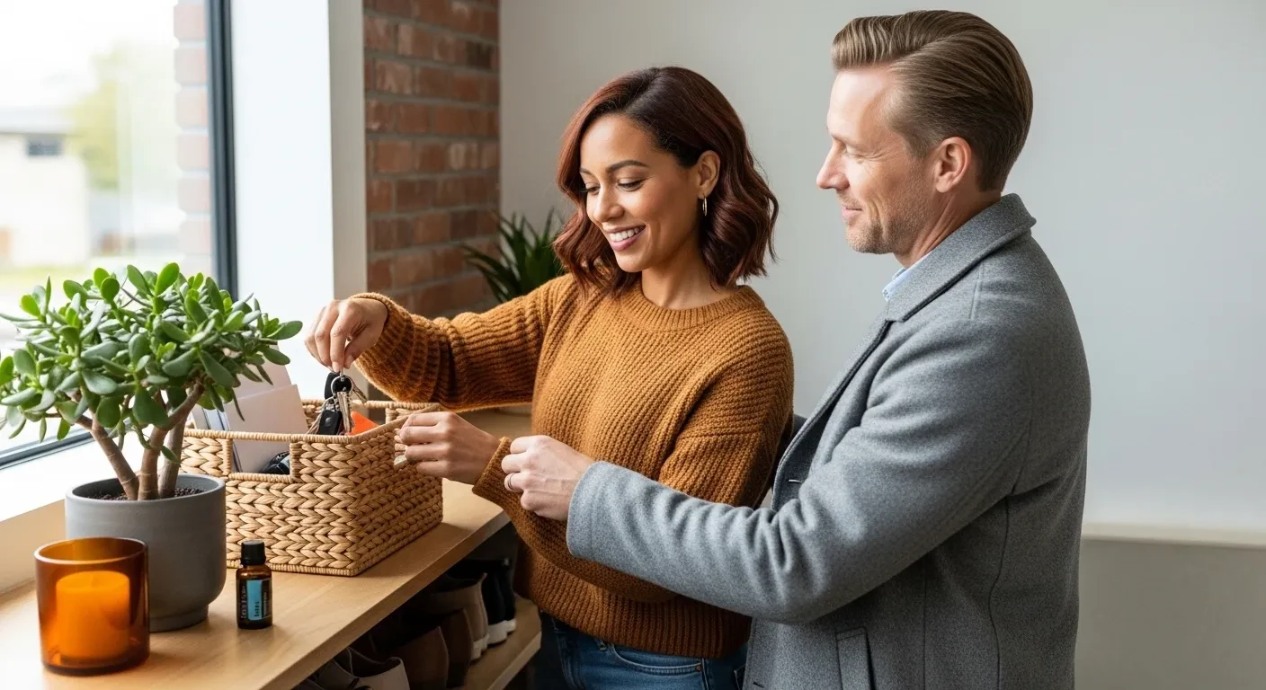 Couple organisant l'entrée avec une micro-habitude