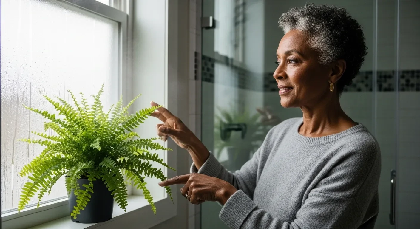 Femme placant une fougère dans son bain