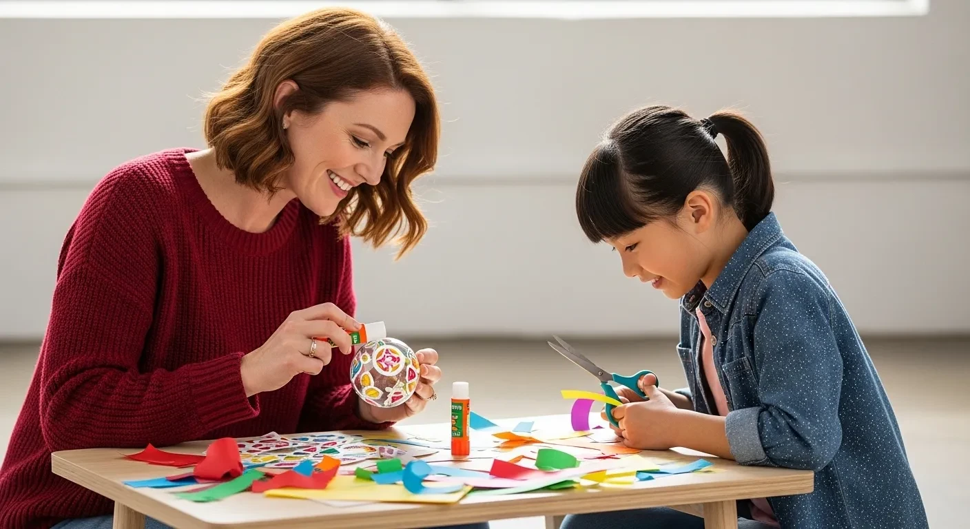 Mère et fille personnalisant une boule de Noël