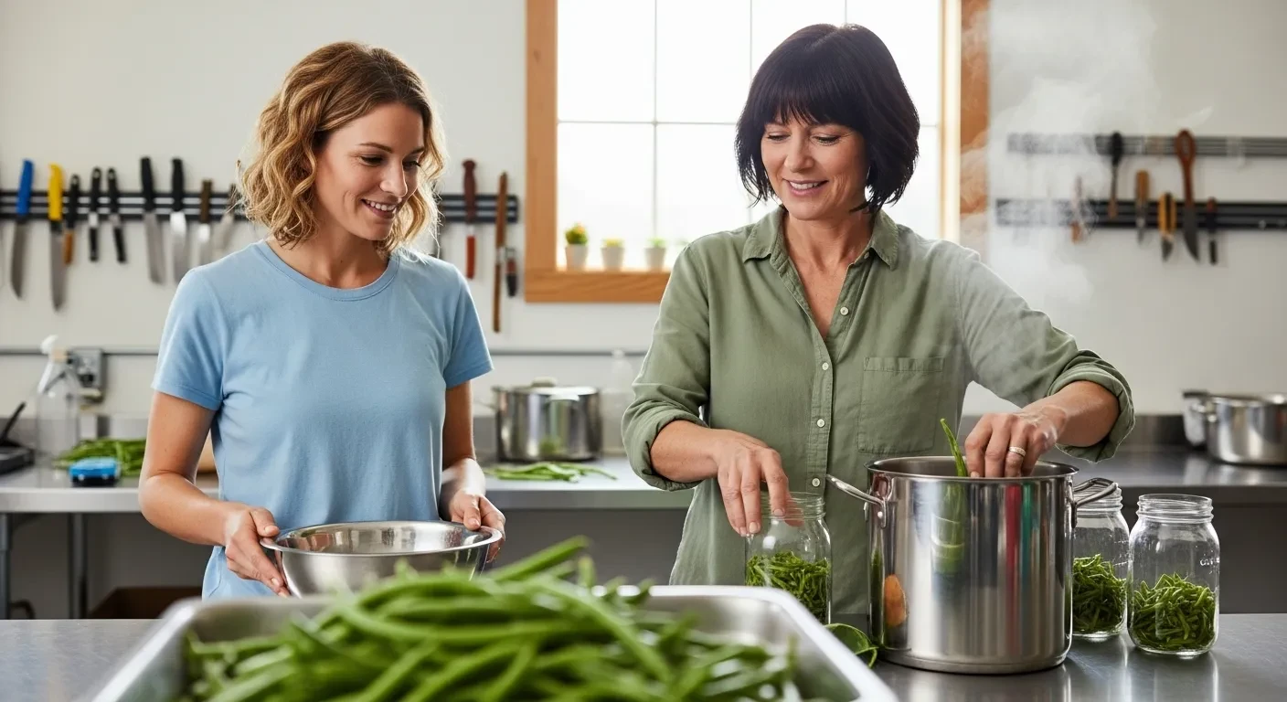 Deux femmes préparant des légumes frais pour conservation