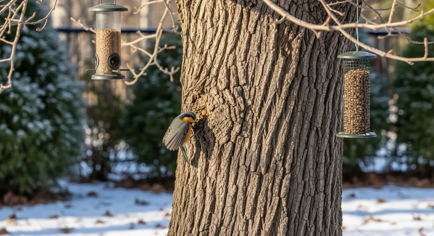 Oiseau descendant un arbre tête en bas