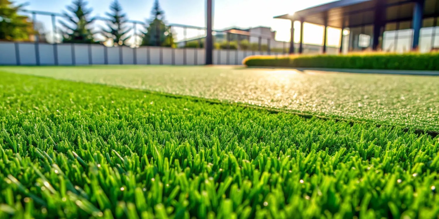 Gazon synthétique posé dans un jardin familial Jardin aménagé avec du gazon synthétique vert et naturel