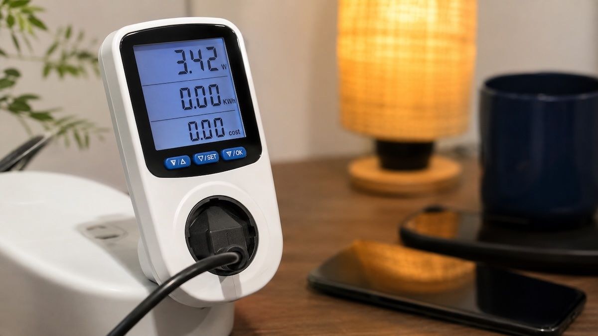 Wattmètre branché sur une prise pour mesurer la consommation électrique des appareils domestiques